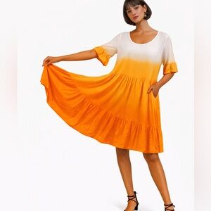 Dual Nature Nordstrom bohemian Orange and White Ombre Flowy mini Dress Size med